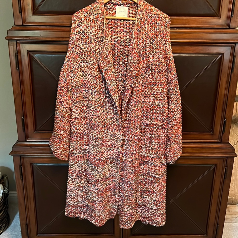 Zara Multicolor Tweed Open Cardigan - Red, Pink, Cream
